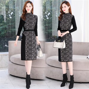 2021秋季新款时尚气质有女人味的毛衣连衣裙,女装连衣裙,金典明美