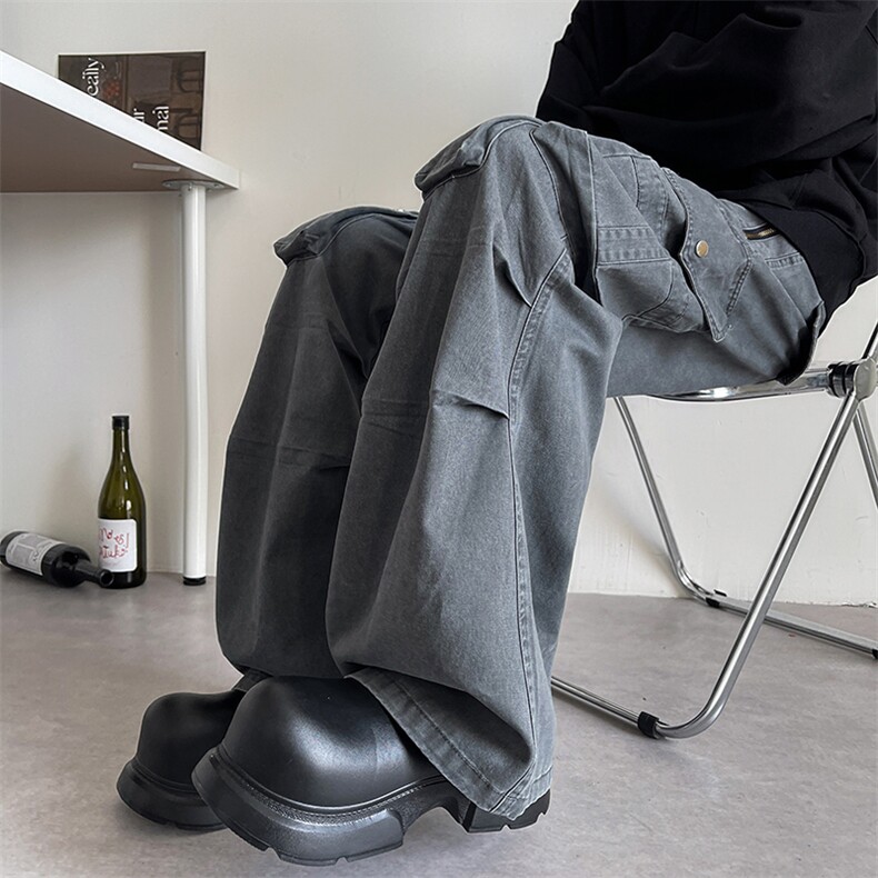 工装裤休闲裤男韩版潮流百搭裤子坠感阔腿拖地长裤K1110-P65，男装工装外套，星座308B-2