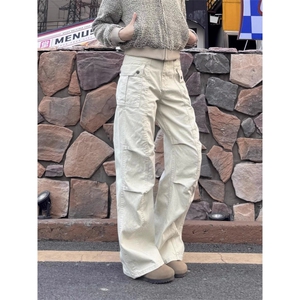 褶皱工装牛仔裤男直筒宽松水洗复古美式高街裤子潮流百搭休闲长裤