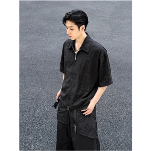 夏季cleanfit皱褶纹理拉链情侣衬衫短袖上衣宽松小众LHT644-p35图片