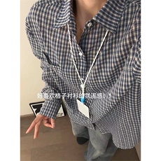 2026新款格子衬衫长袖慵懒风美式衬衣外套男女C64147-TP3059，男装衬衫，电商A102