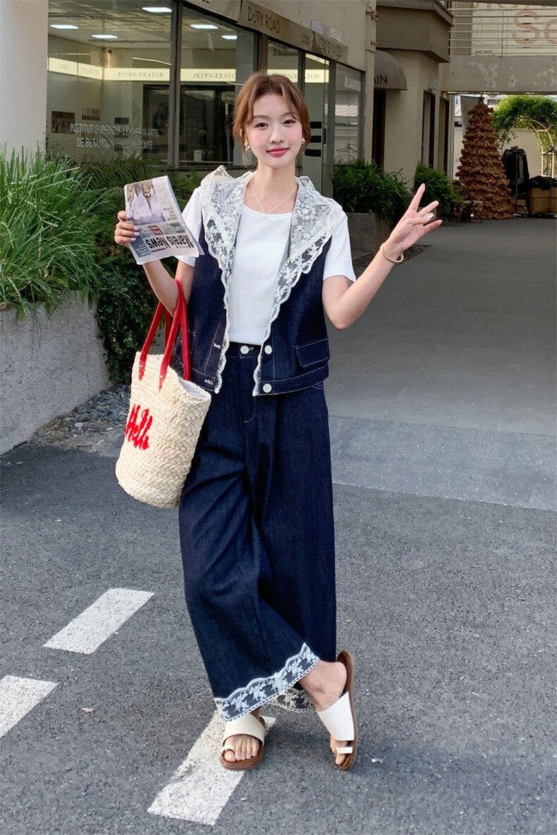 蕾丝牛仔马甲套装女夏2025新款气质休闲超火减龄漂亮洋气套装裙,女装套装/套裙,慧尚2-185