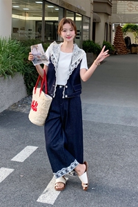 蕾丝牛仔马甲套装女夏2025新款气质休闲超火减龄漂亮洋气套装裙图片
