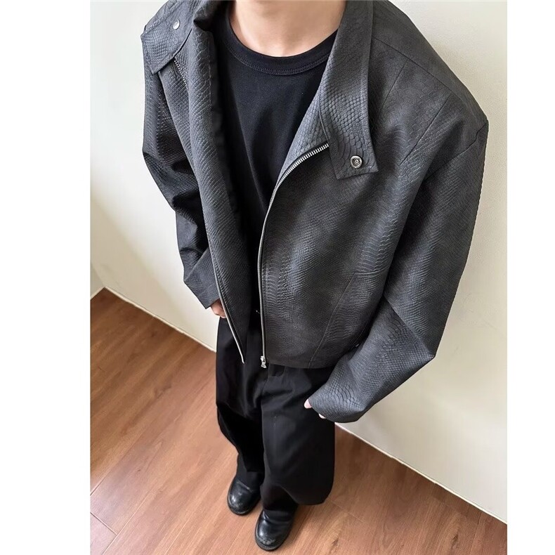 JK293-P88设计感拉链皮衣外套男春季美式复古街头潮牌宽松,男装皮衣,电商B323A