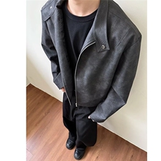 JK293-P88设计感拉链皮衣外套男春季美式复古街头潮牌宽松，男装皮衣，电商B323A