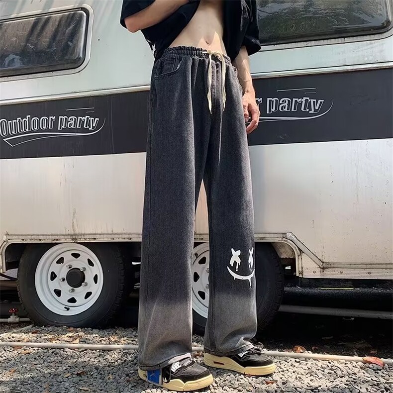 渐变牛仔裤男美式复古做旧高街vibe裤子直筒宽松阔腿裤N5094-P43,男装牛仔裤,星座1008