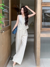 简约老钱风重工刺绣马甲阔腿裤套装女2026夏季显瘦超好看一整套，女装套装/套裙，流量+
