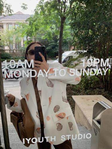 早春新品高级印花海螺西服外套，女装，AUDREY WANG