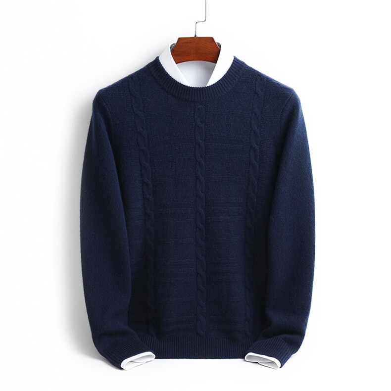 秋季新款男士纯山羊绒百搭套头扭花上衣内搭针织羊绒打底衫男装，男装羊绒套衫，君道羊绒