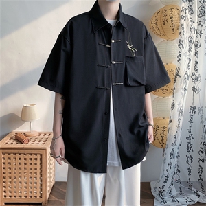 F238-P42 2024夏季新款宽松慵懒衬衫新中式翠竹刺绣衬衣男 现货图片