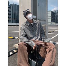 设计感日系条纹长袖衬衫男休闲衬衫复古上衣外套C2266-特价P45，男装衬衫，电商A007
