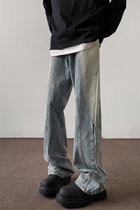 B221 美式ins高街暗黑拼接铆钉直筒牛仔裤 LK24165-P65  控88图片