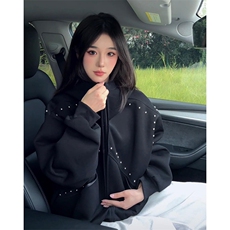 抖音得物高品质二开26春装美式高街铆钉拼接纯色开衫卫衣外套W122，女装短外套，电商A486-1