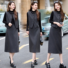 小香风通勤气质套装2026春秋新款洋气减龄显瘦马甲半身裙三件套，女装套装/套裙，蓝诺裳