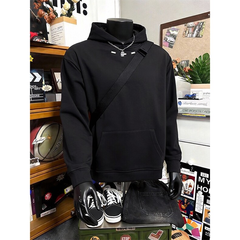 抖音得物品质二开 26春装美式高街重磅结构金属装饰连帽卫衣XS104图片