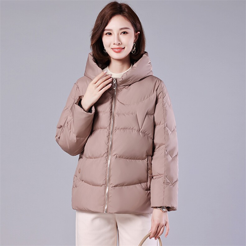 2023年冬季宽松通勤长袖纯色连帽大码棉衣,女装棉衣/棉服,深妍伊美