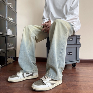 美式高街vibe风直筒长裤欧美痞帅男hiphop复古水洗牛仔裤图片