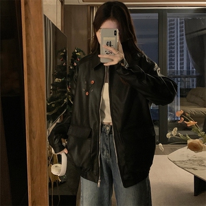 复古皮衣外套女春秋宽松显瘦百搭设计感纽扣装饰机车服潮C705-110图片