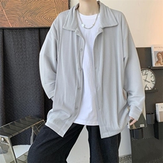 秋装中性港风褶皱纯色宽松长袖衬衫日系男女薄款外套潮H208/P55，男装衬衫，钱塘713