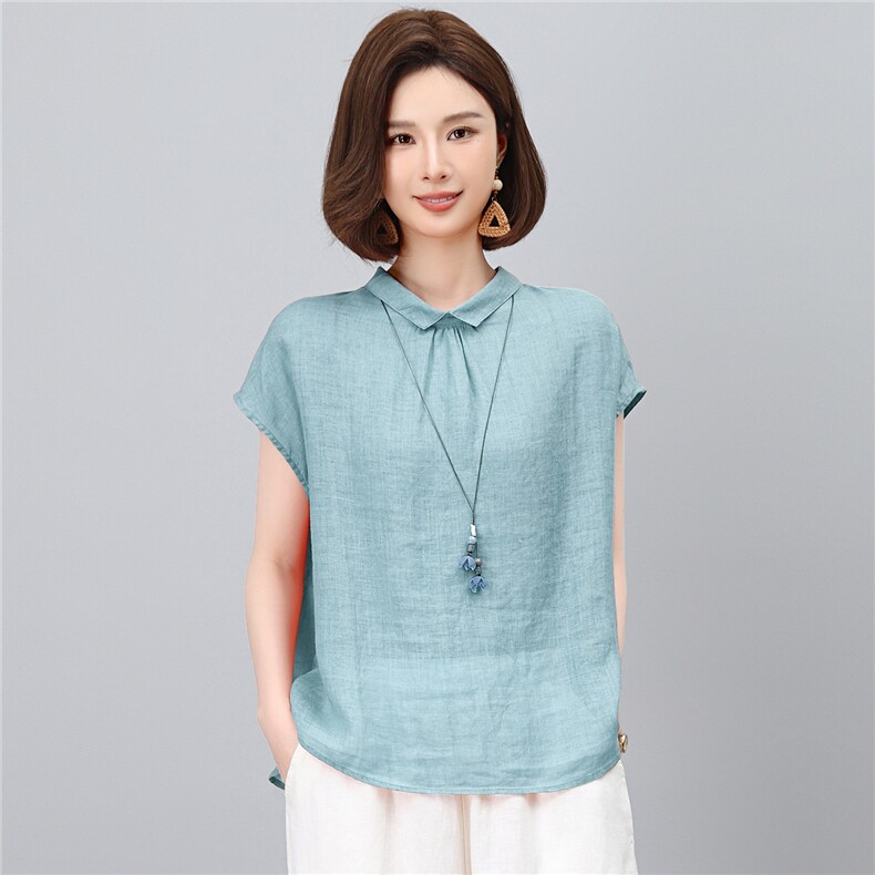 2026夏季苎麻时尚简约大方气质优雅休闲透气上衣,女装衬衫,独衣靓