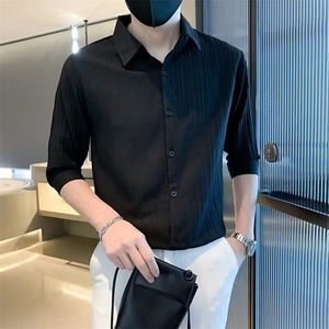 夏季冰丝短袖衬衫男潮流修身半袖寸衫五分袖潮牌中袖衬衣 CS001图片