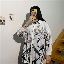 1港风夏季休闲情侣大码M-5XL潮流帅气七分袖衬衫男7854P45控68，男装衬衫，星座226-2