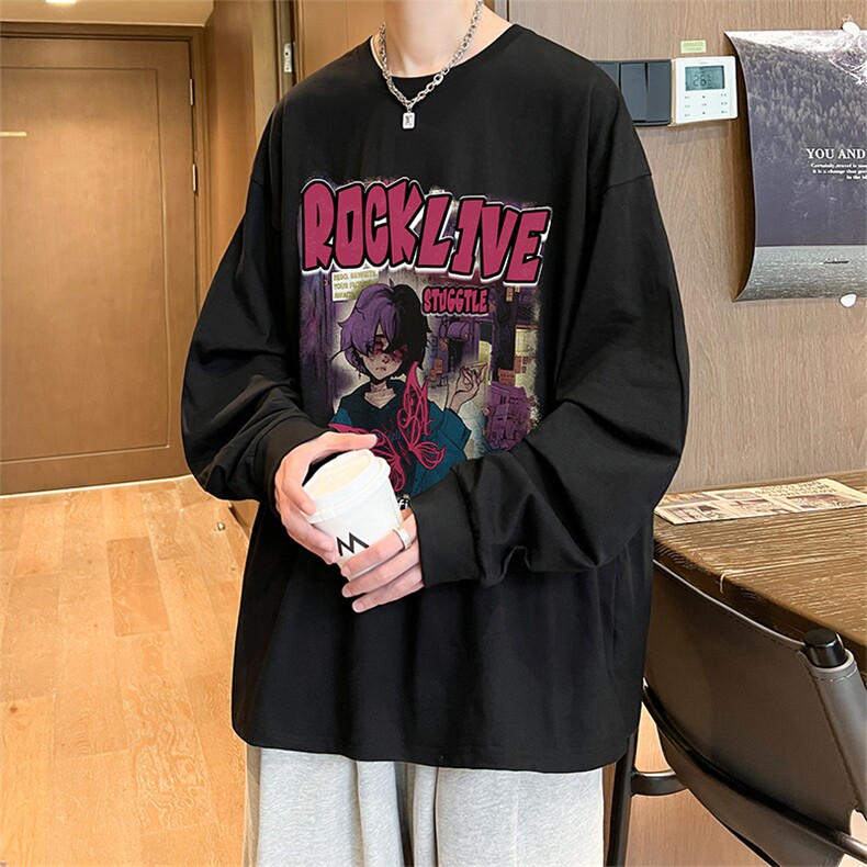 直播品质秋冬重磅潮牌嘻哈美式印花纯棉长袖T恤打底衫CT373特P28,男装T恤,电商A486