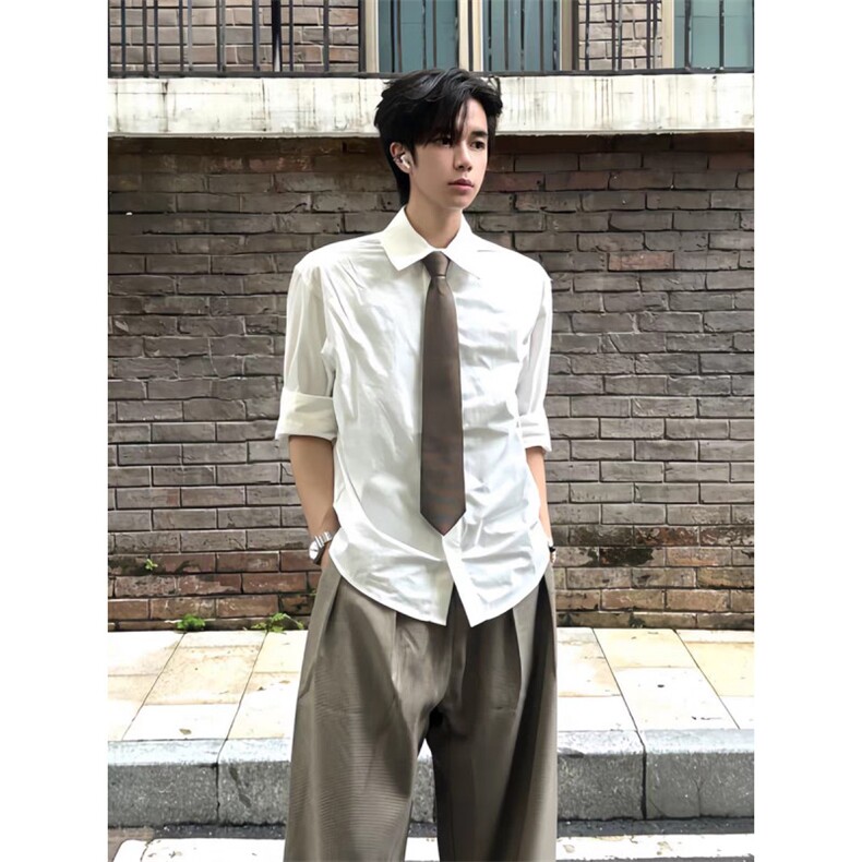 冷淡风高级感衬衫设计感小众痞帅炸街长袖衬衣男LS622-p35送领带,男装衬衫,星座1008