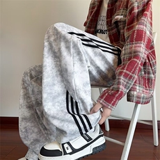 新款美式重磅直筒休闲裤男高级感宽松阔腿弯刀裤秋季垂感长裤子，女装休闲裤，星座1210-1