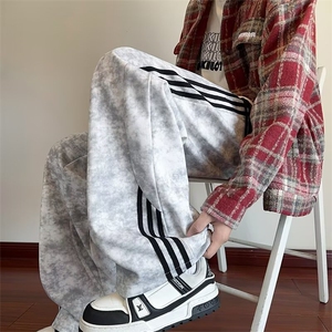 新款美式重磅直筒休闲裤男高级感宽松阔腿弯刀裤秋季垂感长裤子,女装休闲裤,星座1210-1