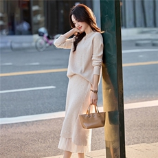 【现货】2025年秋季新款拼接网纱毛衣半身裙气质显瘦套装，女装套装/套裙，辉煌依升