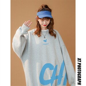 中性22秋季港风潮流印花宽松情侣休闲套头圆领卫衣 W146 P30控48,男装卫衣,A247A