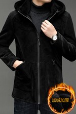 X2178秋冬新款海宁男士羊剪绒中长款羊毛大衣外套夹克连帽1020，男装皮衣，电商B360