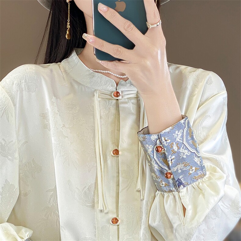 立领气质纯色百搭显瘦单排多扣2024年秋季衬衫,女装衬衫,绒宛羊绒