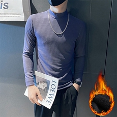 黑色V11加绒-P48-控68秋季小伙加绒加厚打底衫半高领长袖T恤，男装T恤，电商A108