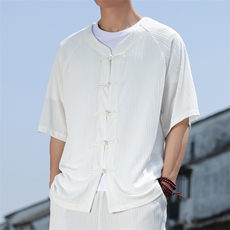 2025夏季新款风男装汉服盘扣新中式开衫唐装竖纹衬衫C101-P45，男装衬衫，电商B277(原6028)