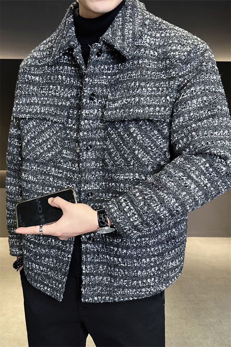 新标90绒店主风新款男士翻领格子羽绒服小香风外套6801-P295,男装羽绒服,电商B328