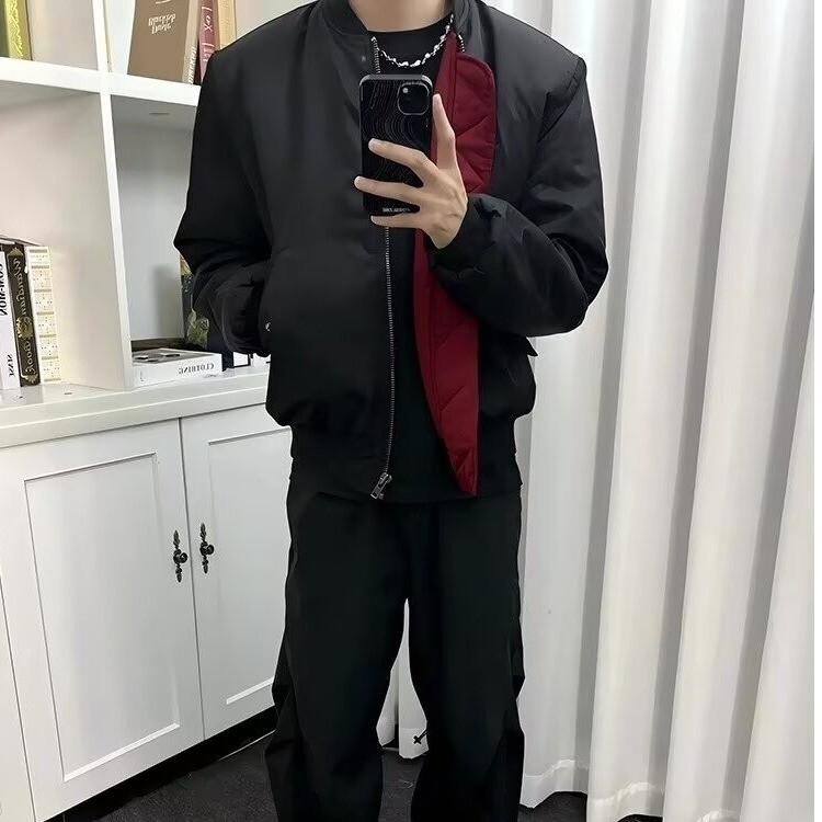 红内bomber夹克外套男春秋短款廓形飞行服cleanfit高街美式棒球服,男装夹克,电商D256-2(原A064-2)