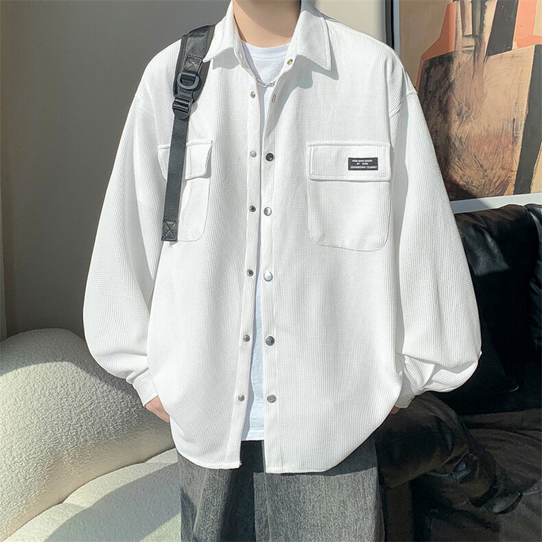港风华夫格工装衬衫大码M-5XL情侣衬衣男长袖衬衫男CS7754P45控80,男装衬衫,星座227-7