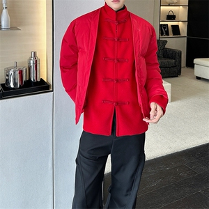 冬季新中式立领盘扣棉服男士潮加厚保暖假两件棉衣外套MM07P158图片