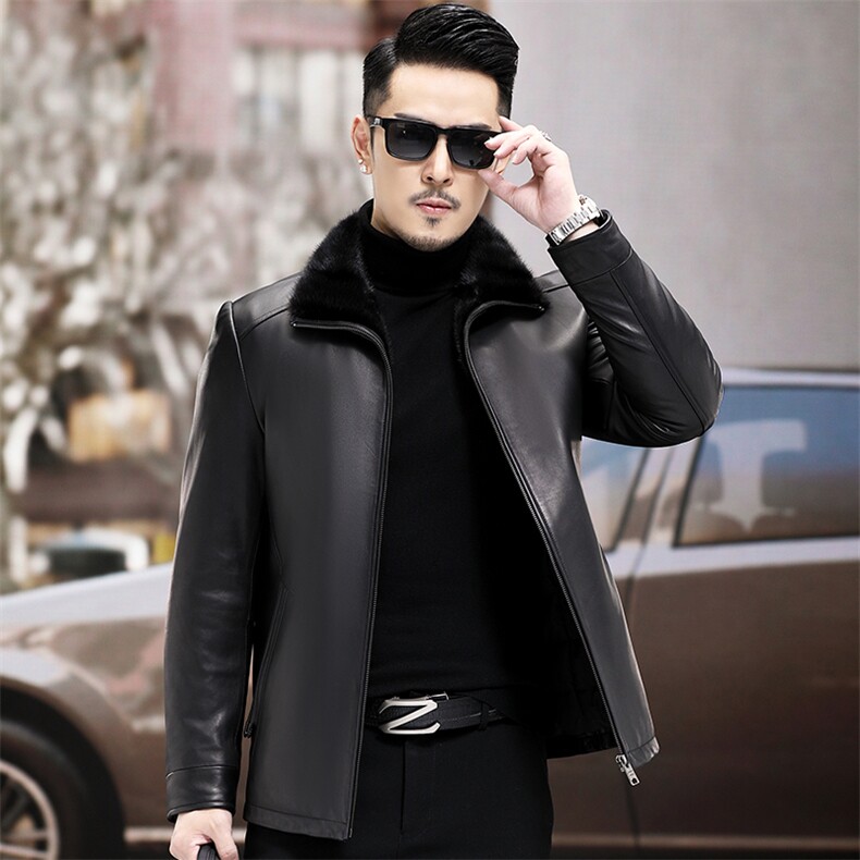 WL1915冬季新款真皮羽绒服男水貂领翻领夹克绵羊皮外套P930图片
