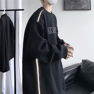 灰色重磅圆领卫衣男春秋季美式潮牌字母印花外套痞帅休闲机车上衣图片