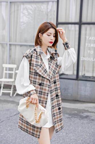 【秋季新款】时尚格子马甲配衬衫两件套，女装马夹，笑思源