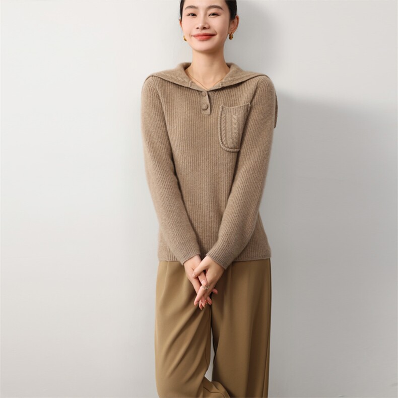 韩系大翻领加厚女士羊毛衫扭花纯色羊毛图片