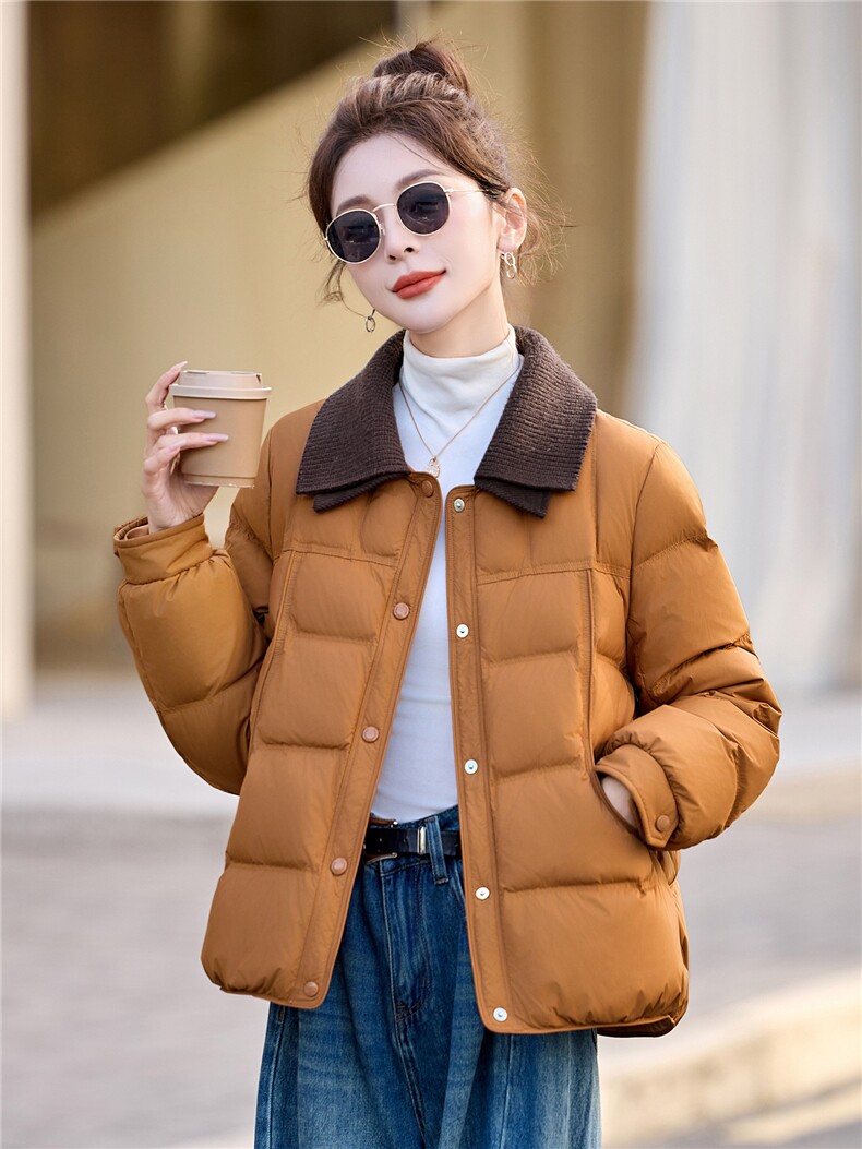 时尚短款羽绒服女2025年冬季新款气质小香风时尚翻领冬装保暖外套,女装羽绒服,拾衣