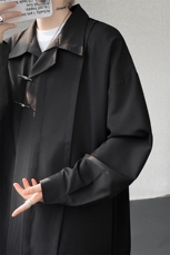 8XL-M风新中式黑色翻领长袖衬衫男秋季休闲衬衣痞帅CS537P58，男装衬衫，电商D206-1