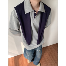 W507-P75秋季新款卫衣带披肩卫衣假两件男女同款港风卫衣，男装卫衣，星座911-1
