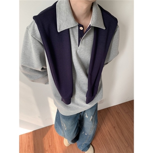 W507-P75 秋季新款卫衣带披肩卫衣假两件男女同款港风卫衣图片