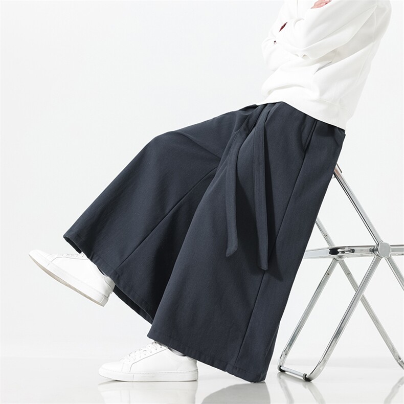 2025秋冬汉服唐装风棉麻阔腿裤马面裤K371加绒P65-常规P55,男装民族服装,电商A057B