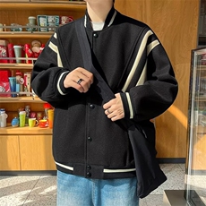 条纹拼接情侣棒球服男秋季美式高街复古运动外套宽松痞帅飞行夹克，男装夹克，星座813-2